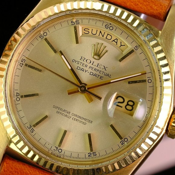 Rolex Day-date 1803 Factory Champagne Dial 18k Yellow Gold Men"s Leather Band - Picture 1 of 9